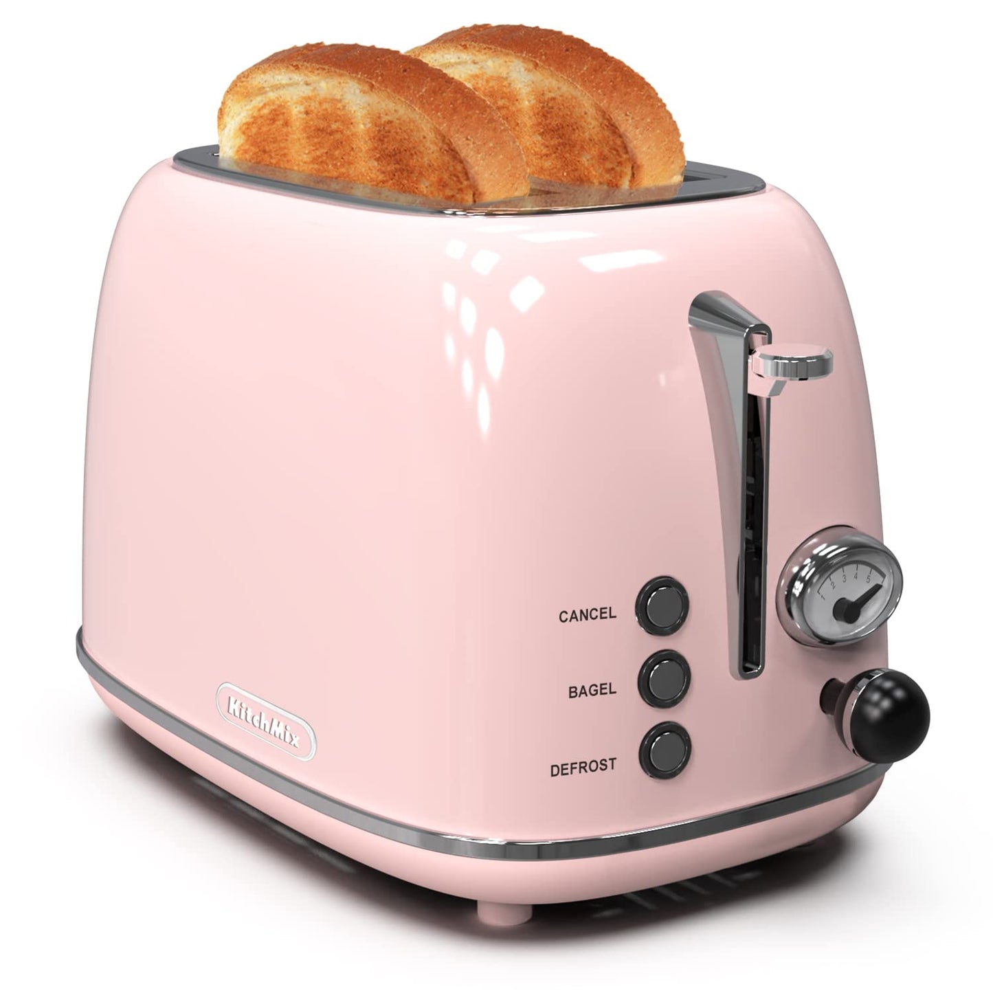 Toaster 2 slice,Retro Stainless Steel Toaster with 6 Settings, 1.5 In Extra Wide Slots, Bagel/Defrost/Cancel Function, Removable Crumb Tray (Red)