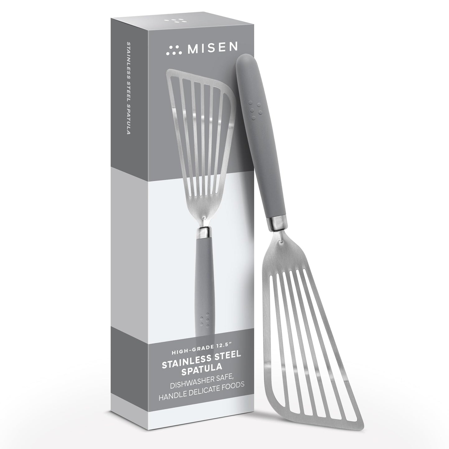 Misen Fish Silicone Spatula - Slotted Turner for Cooking - Perfect for Frying - Heat Resistant - Dishwasher Safe -1mm Thick Flexible Flipper - Soft Silicone Grip Handle for Easy Use