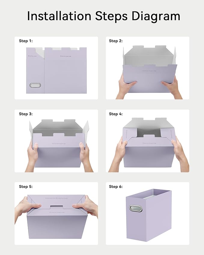 Oterri Cardboard File Organizer Box for Hanging File Folders Letter Size,File Box for Computer Desk,File Cabinet,Working Home,Office,Classroom (Purple, Letter Size - 6 Packs)
