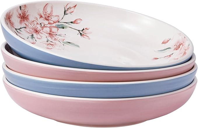 Bico Havana Pasta Bowls, 35oz Salad Bowl Set of 4, Large Ceramic Serving Dinner Bowls for Soup and Cereal, Microwave and Dishwasher Safe, Gift for Housewarming and Thanksgiving