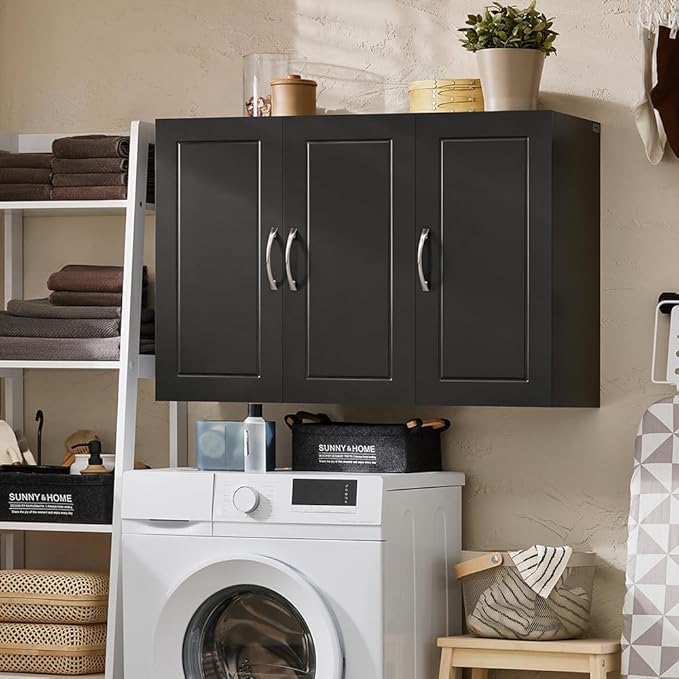Haotian Wall Cabinet for Laundry Room, Storage Medicine Cabinet for Bathroom Kitchen Garage, Linen Tower Bath Cabinet, Floading Cabinet with Shelf, Black FRG231-L-SCH