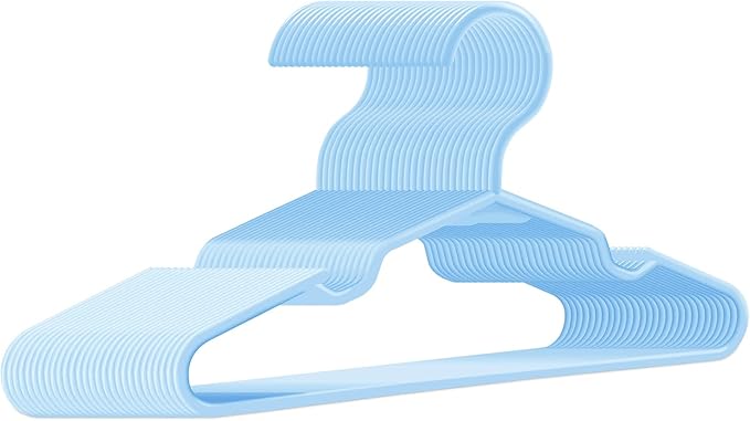 Baby Hangers for Closet 50 Pack Blue Plastic Kids Children's Clothes Hangers Non-Slip (Blue, 50)