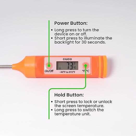 CILICO Candy & Meat Thermometer with Type-C Rechargeable Digital Instant Reading for Candy Making, BBQ, Deep Frying, & Liquids, 8" Long Probe,CT180-L