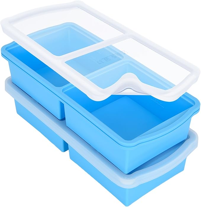 ZIP STANDING Silicone Freezer Trays with Lid,2-cup Soup Freezer Container large Ice Cube Molds with Reinforced Steel Ring Top for freezing Soup Sauce Broth Leftovers oven Dishwasher -Safe (yellow)