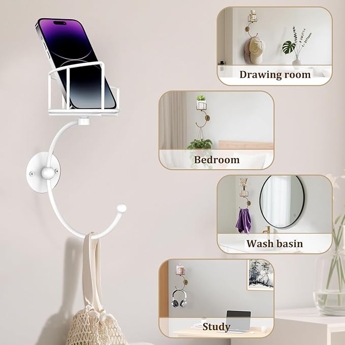 Simple Hand Towel Holder with Candle Holder for Wall, Metal Towel Hook for Bathroom Wall, Rustic Towel Ring, Sturdy Wall Mounted Hanger for Bathroom, Kitchen, Entryway (White)