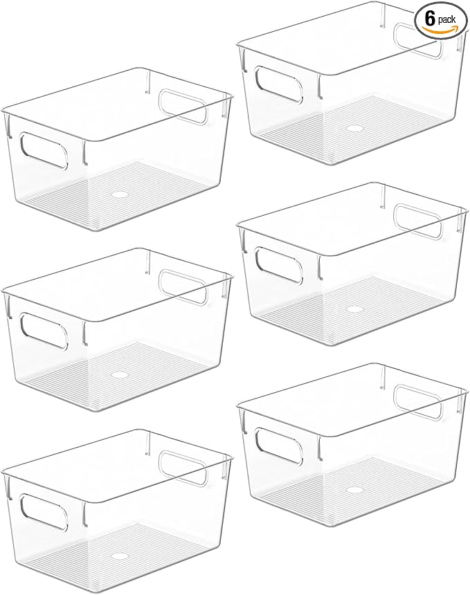 Clear storage organizer bins, Kitchen Cabinet Organizers and Storage Baskets Pantry Fridge Containers for Organizing Cabinet Organization Perfect for, Foods, Snacks, Chips, Vitamin, Spices, Makeup