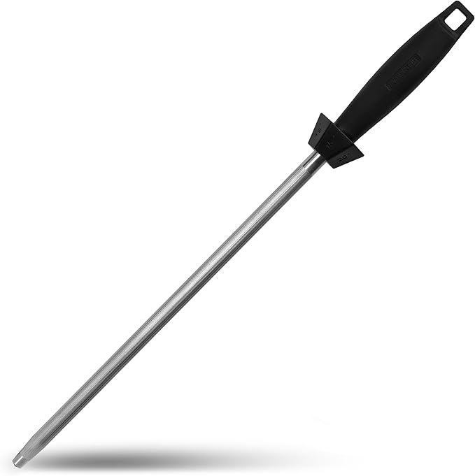 12-Inch Knife Sharpening Rod, Fine Carbon Honing Steel, Black Handle