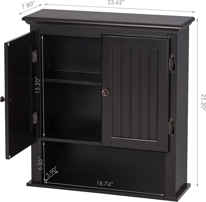 UTEX Bathroom Cabinet Wall Mounted, Wood Hanging Cabinet, Wall Cabinets with Doors and Shelves Over The Toilet, Espresso