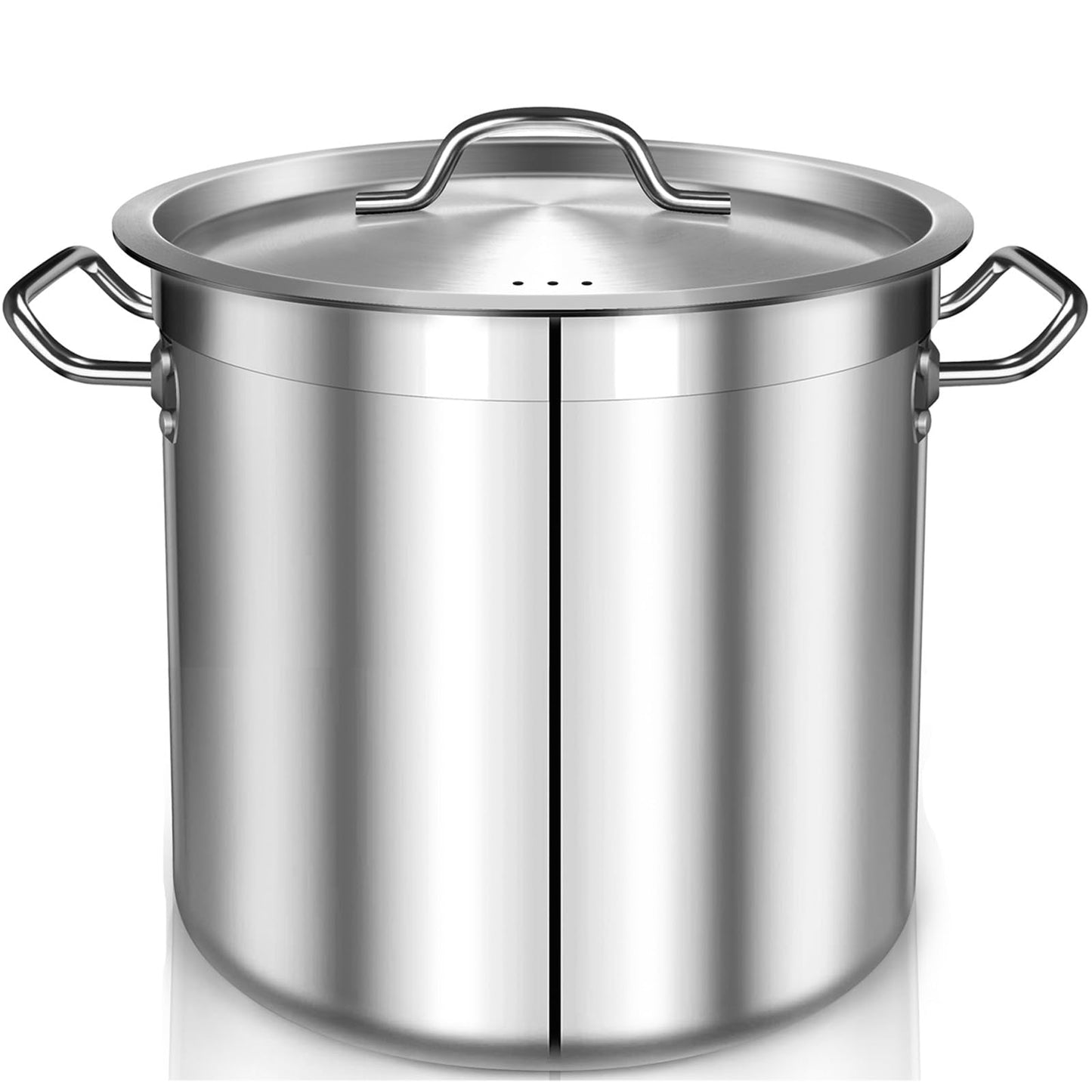 Large Stock Pot 20 Quart - Commercial Grade Soup Pot With Glass Lid - Nickel Free Stainless Steel Cookware - Healthy Polished Stockpots - Heavy Duty Induction Pots