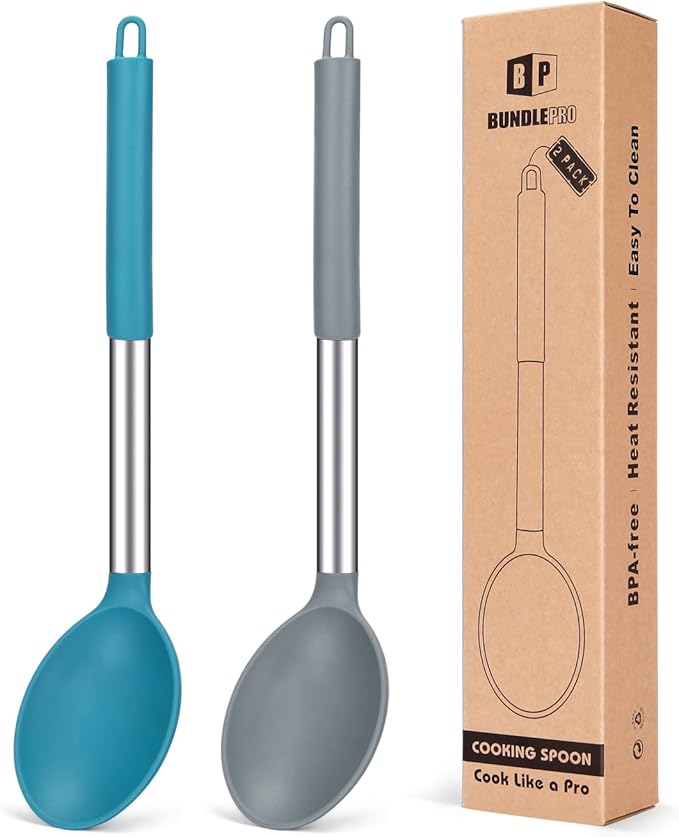 BUNDLEPRO Silicone Cooking Spoons for Nonstick Cookware, 2 Pack