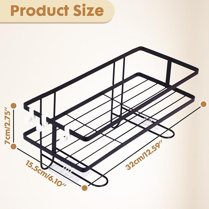 ShellKingdom Over The Toilet Storage Shelf, Toilet Paper Holder Stand Shelves, Punch-Free Bathroom Storage Rack with 2 Hooks, Small Space Organizers for Bathroom, Home, Countertop, Black