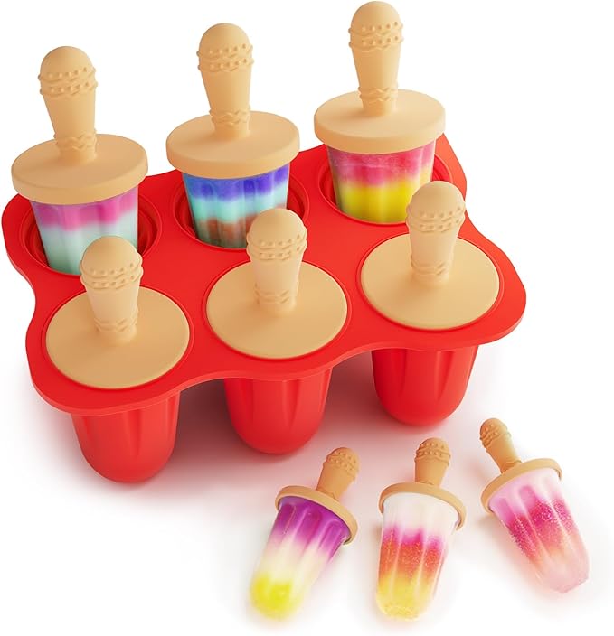 btrfe Silicone Popsicle Molds for Toddlers, 6-Cavity 2oz All-Silicone Maker