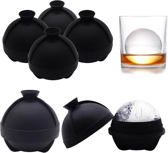 Helpcook Silicone Ice Ball Molds with Built-in Funnel for Whiskey,Set of 2
