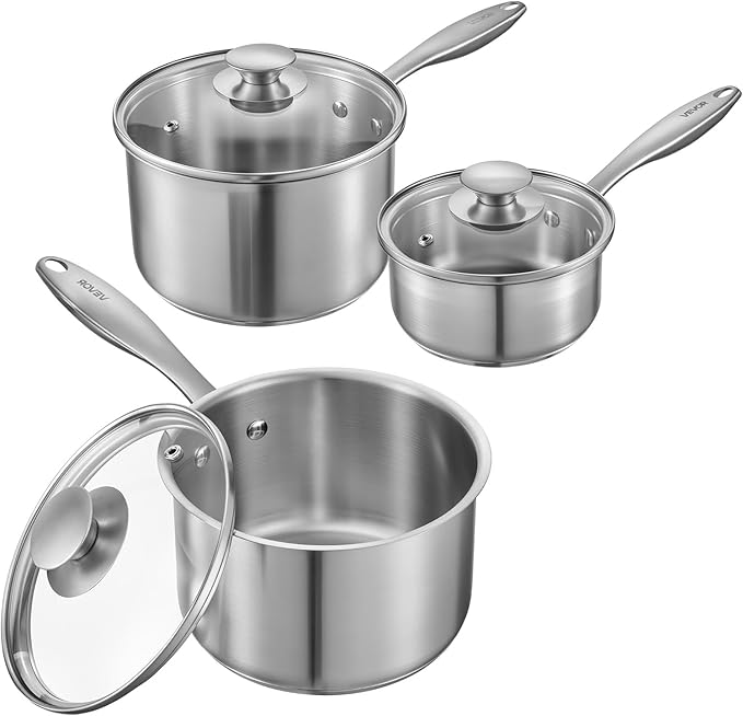 VEVOR 1.5 QT Saucepan with Steamer, Stainless Steel Saucepan with Glass Lid, Multipurpose Nonstick Stainless Steel Sauce Pot with Ergonomic Handle, Friendly for Oven, Dishwasher, Induction Cooker