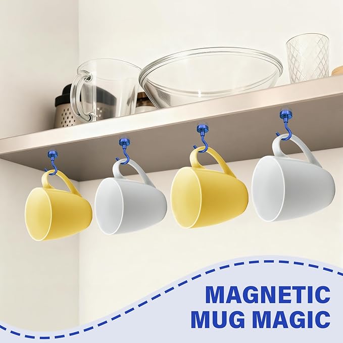 Magnetic Hooks, 25lb Heavy Duty Magnets with Hook, Strong Magnetic Hook Heay Duty for Cruise Cabins, Grill, Classroom, Garage, Household Essentials (Blue, Pack of 8)