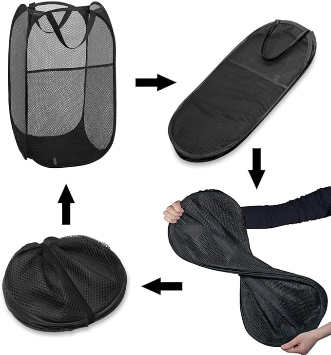 Larpur Popup Mesh Laundry Basket, Collapsible and Portable Clothes Washing Laundry Hamper with Reinforced Carry Handle (Black)