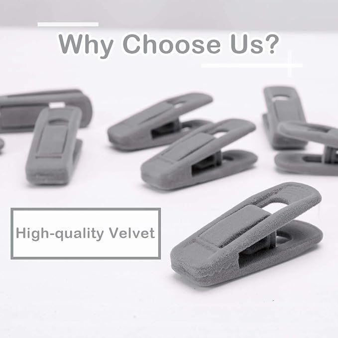 Trgowaul Velvet Hangers Clips, Pants Hangers Velvet Clips, Strong Finger Clips Perfect for Thin Velvet Hangers (60pc, Grey)