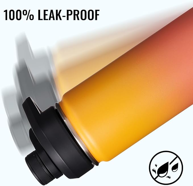 18 oz Insulated Water Bottle with Handle, 304 Stainless Steel Water Bottles with Wide Mouth, Double Wall Vacuum Sports Water Bottle, BPA Free, Keep Cold and Hot, Yellow&Orange