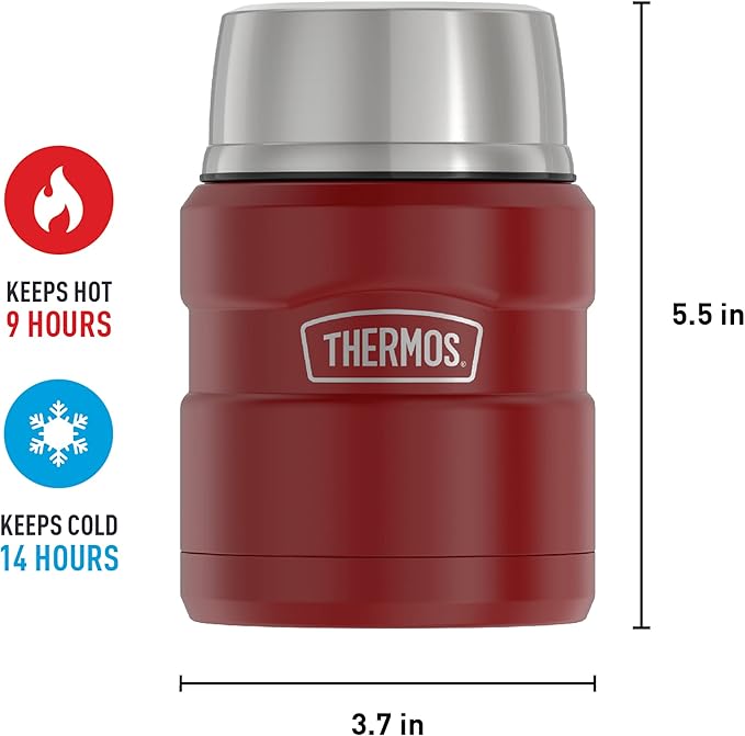 THERMOS Stainless King Vacuum-Insulated Food Jar with Spoon, 16 Ounce, Rustic Red (Pack of 4)