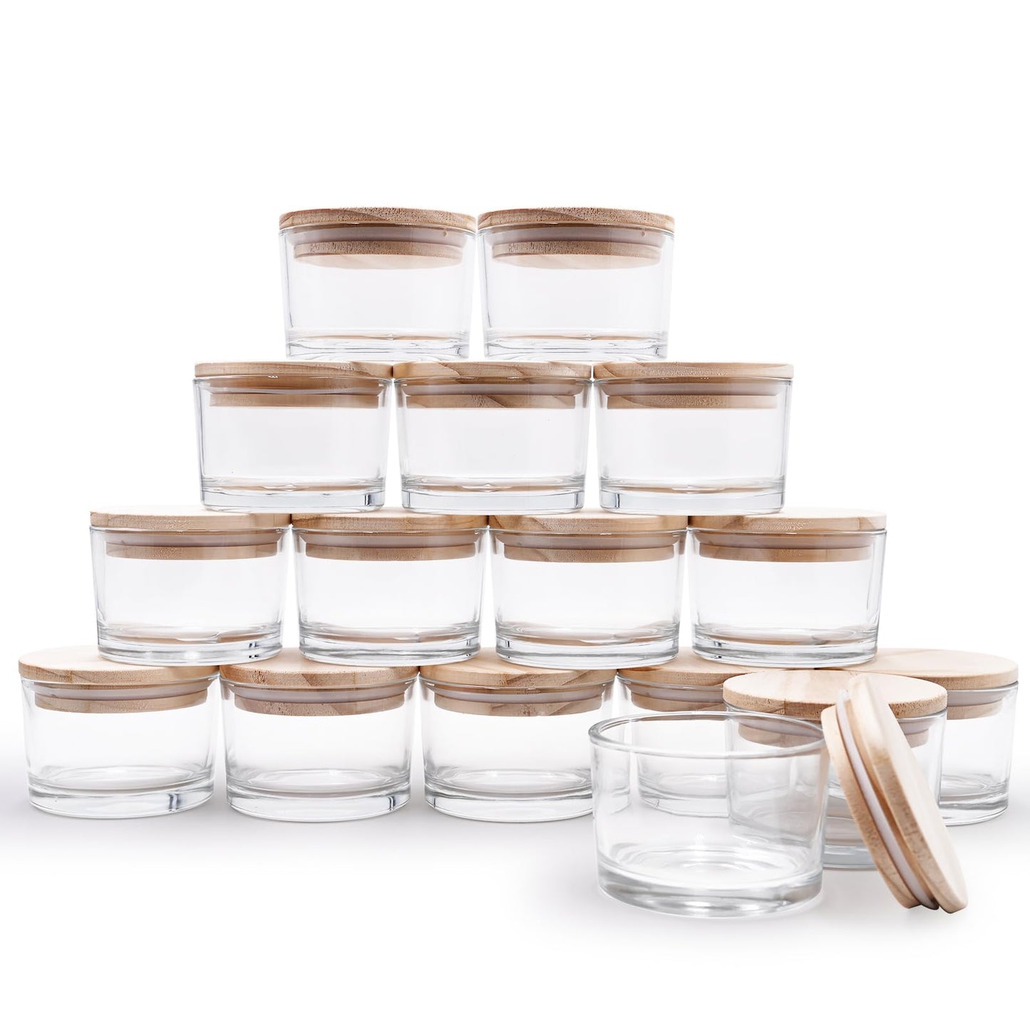 SHOWIN Thick Candle Jars for Making Candles 16 Pcs, 7 OZ Empty Jars with Wood Lids for Candle Making, Sample Container, Frosted White