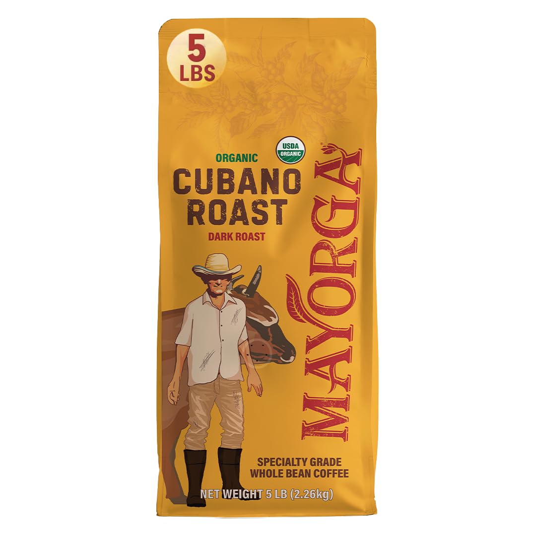Mayorga Organic Coffee 12oz Cafe Cubano Roast - Dark Roast Whole Bean Coffee Specialty Grade, 100% Arabica, Slow Roasted, Bold and Smooth Flavor with Low Acidity - USDA Organic, Non-GMO, Kosher,