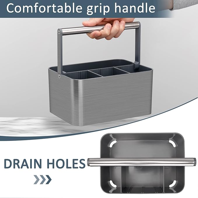 Portable Shower Caddy Dorm: Compact Bathroom Caddy Organizer with Handle & Adjustable Dividers, Hard Plastic Shower Basket Storage Tote for Toiletry, College Dorm Room Essentials for Men Gray