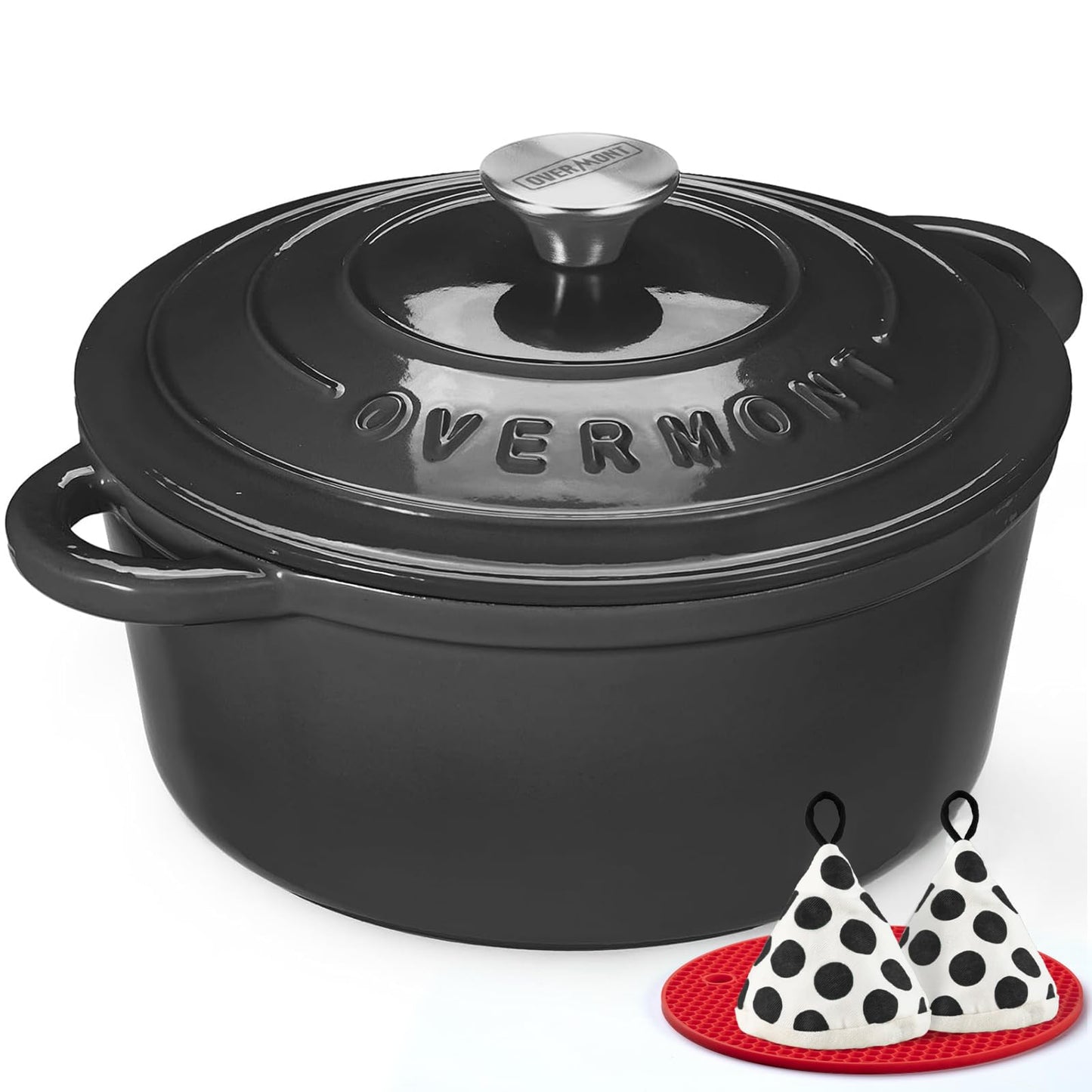 Overmont Enameled Cast Iron Dutch Oven - 5.5QT Pot with Lid Cookbook & Cotton Potholders - Heavy-Duty Cookware for Braising, Stews, Roasting, Sourdough Baking Verdant