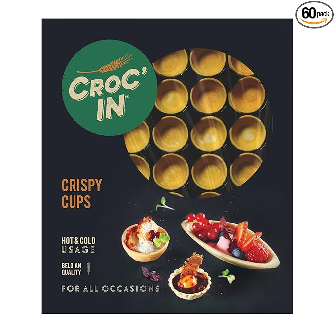 CROC'IN - Orange Mini Tart Shells - Edible Appetizer Or Dessert Cups - Pastry Pans - Artisanal & Vegan Confection - 60 Pieces