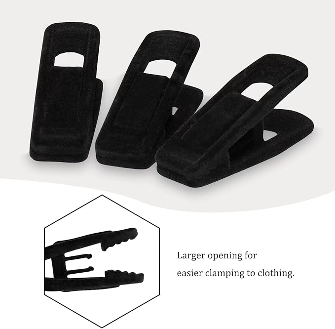 Tinfol Velvet Hanger Clips, 24 Pack Black Pants Hangers Clips, Large Opening Clothes Pin, Strong Finger Flocked Clip Perfect for Use with Slim-line Clothes Velvet Hanger