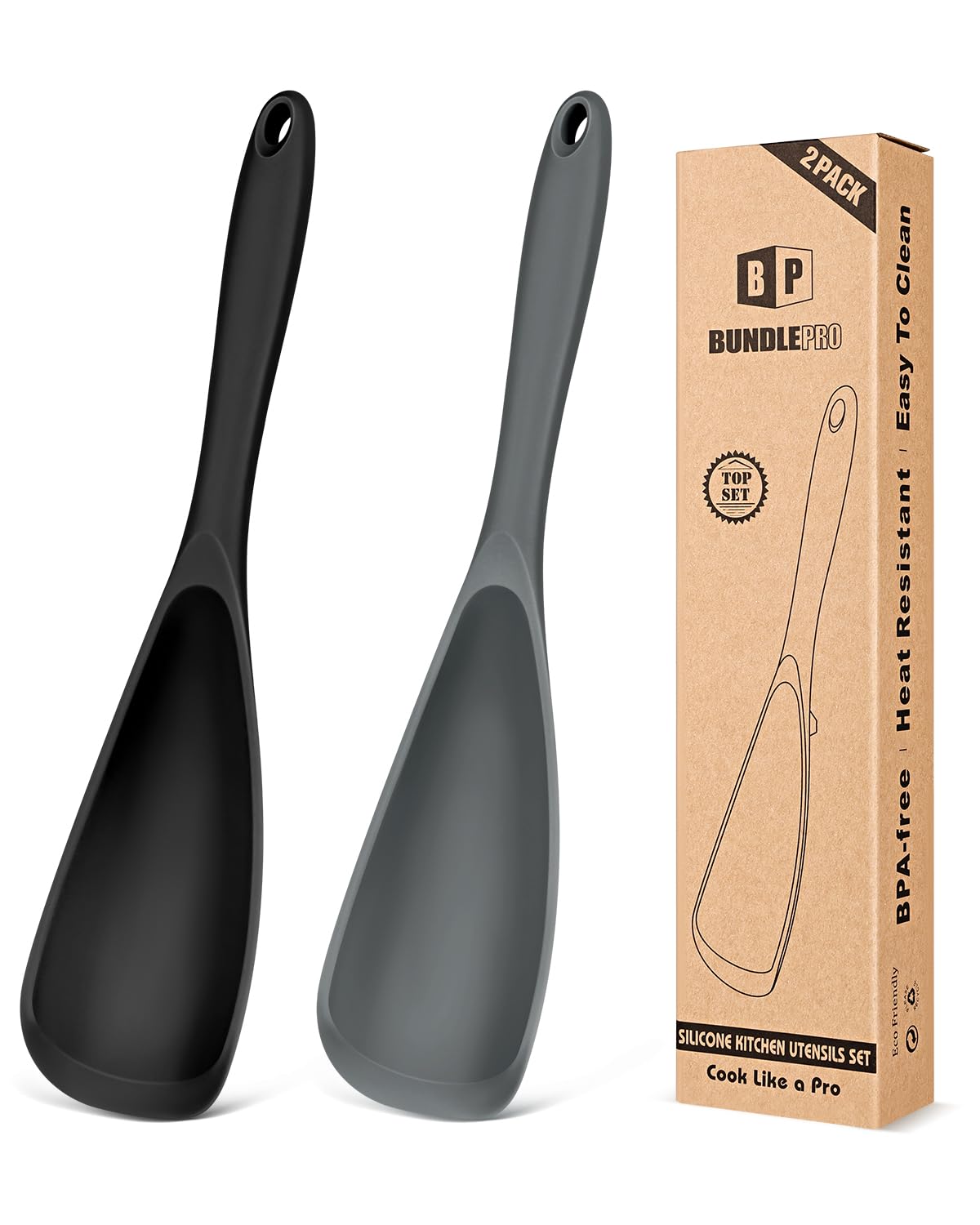 Pack of 2 Cooking Spoons for Non Stick Cookware, Multifunction Spatula Spoon BPA-Free, One-Piece Design, Suitable for Scooping, Scraping, Serving and Mixing(BLACK-RED)