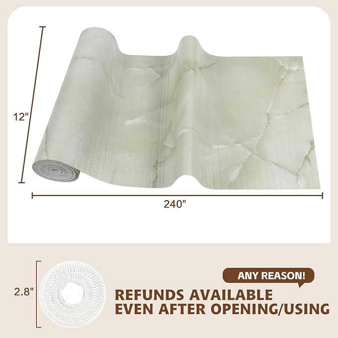 2-Layer Drawer and Shelf Liner for Kitchen Cabinet: 12in X 20Ft Non Slip Waterproof Shelf Paper Non Adhesive Refrigerator Liners Cyan Marble Easy Liners for Bathroom with Knife Tape Measure