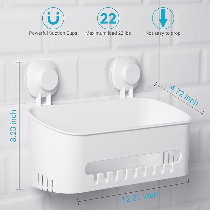 Budget & Good Shower Caddy Suction Cup No-Drilling Removable Bathroom Organizer Storage Heavy Duty Shelf Basket for Bath Shampoo Conditioner - White