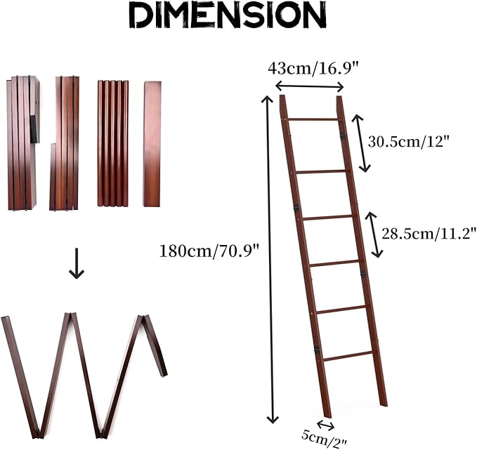 BAMBANG 6-Tier Blanket Ladder for Living Room, Blanket Quilt Ladder Rack Rustic Decorative Towel Holder, Wall Leaning Blanket Ladder Shelf Storage Farmhouse Decor for Bedroom Bathroom, Brown
