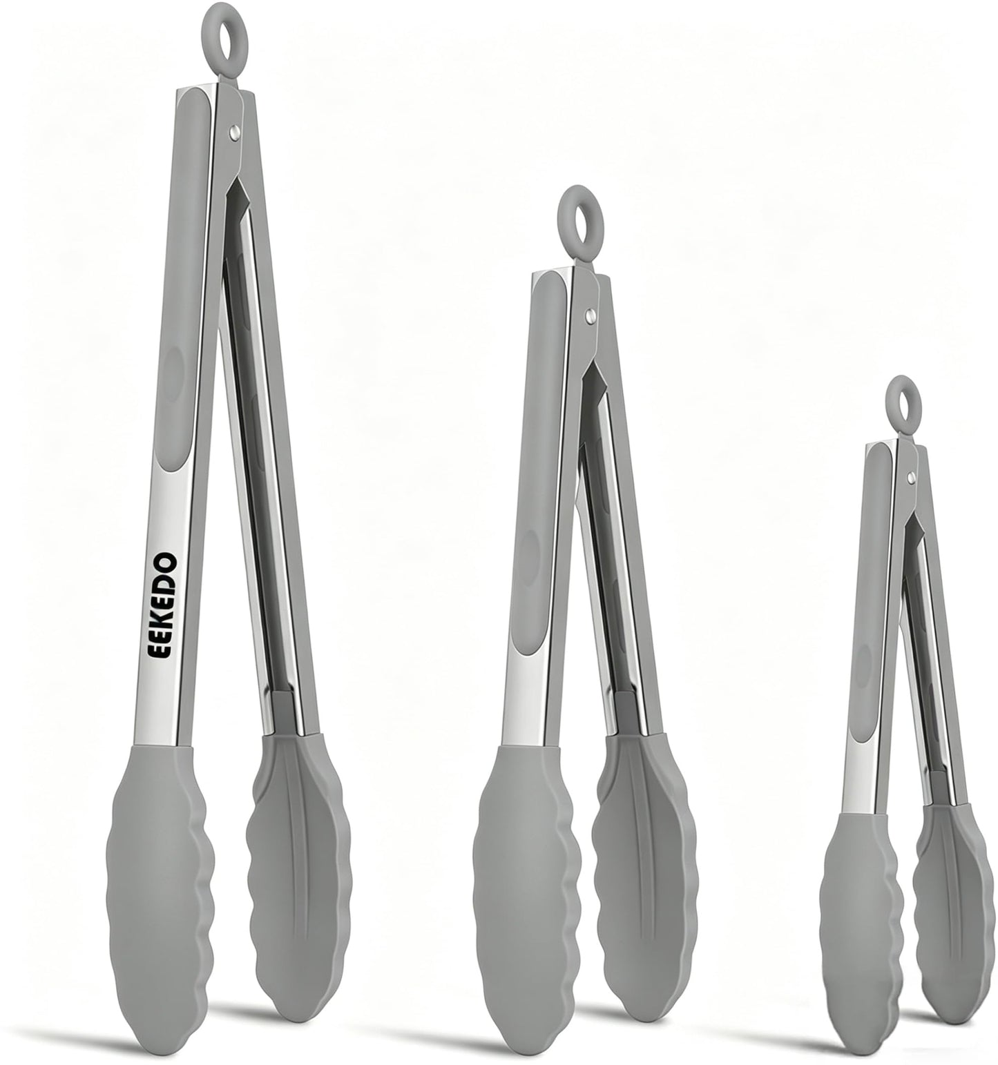 EEKEDO Tongs for Cooking, Stainless Steel Kitchen Tongs with Silicone Tips