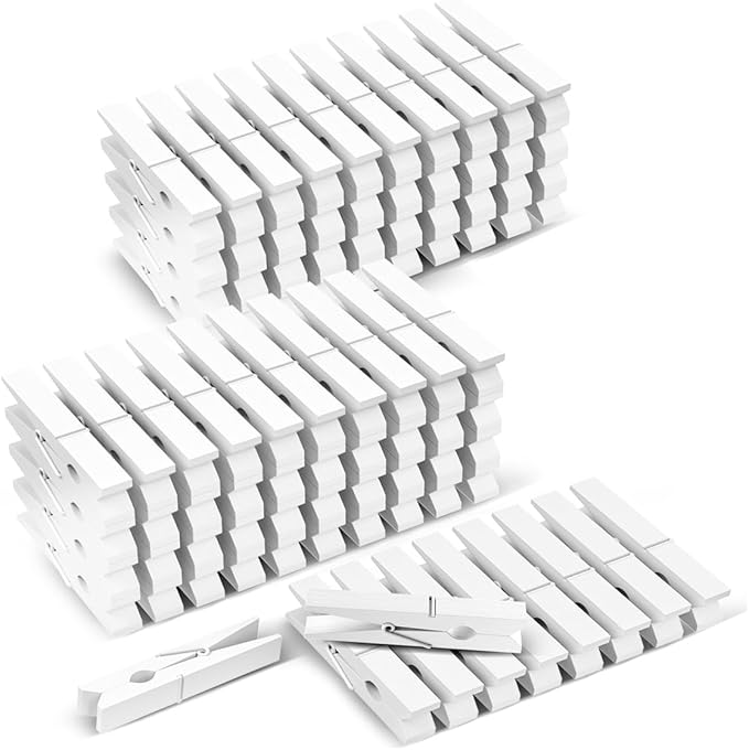 100 Pack White Clothespins 2.9 Inch, Heavy-Duty Wood Rust-Resistant Clothes Pins, Solid Birch Clips for Laundry, Photo Wall Displays, Craft Projects & Classroom Decoration