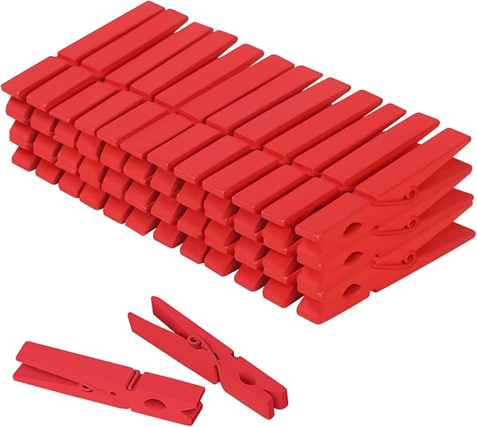 Colored Clothes pins 2.9inch 50PCS Red, Colorful ClothesPins Wooden Clips for Photos Pictures Decorative Crafts, Decoration clothespins Clothing Hanging clothespins