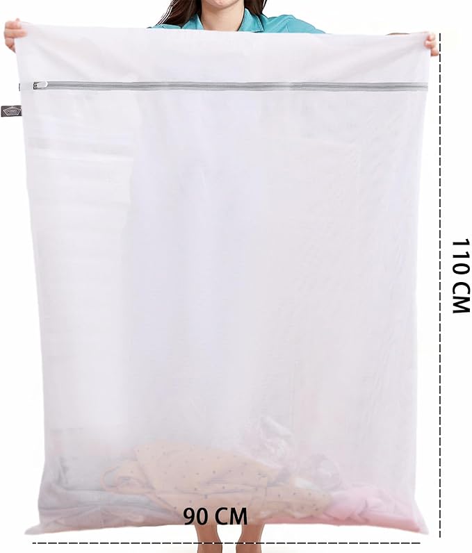 Kimmama Laundry Mesh Wash Bags, Lingerie Bags for Washing Delicates, Mesh Laundry Bags for Washing Machine, White Net, Grey Zipper, Super Large