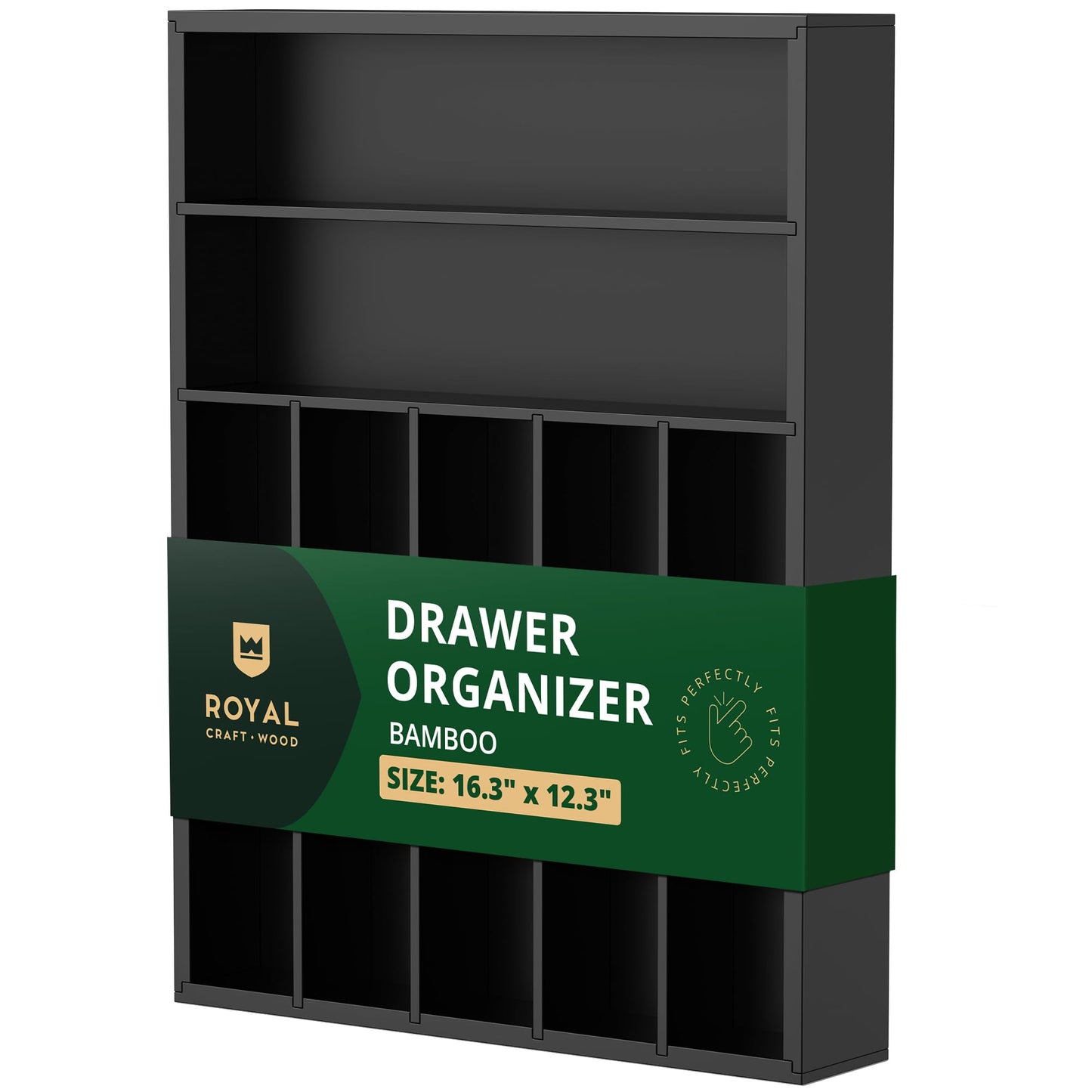 ROYAL CRAFT WOOD Luxury Bamboo Kitchen Drawer Organizer - Silverware Organizer - Utensil Holder and Cutlery Tray with Grooved Drawer Dividers for Flatware and Kitchen Utensils (7 Slot, Gray)