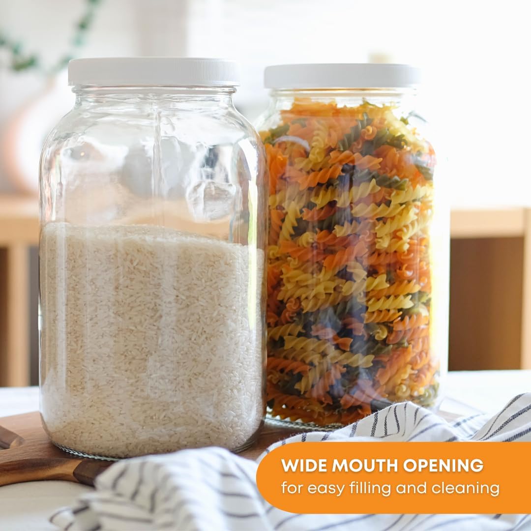 4-Pack 1 Gallon Glass Jar with Lid | Wide Mouth Food Storage Canisters