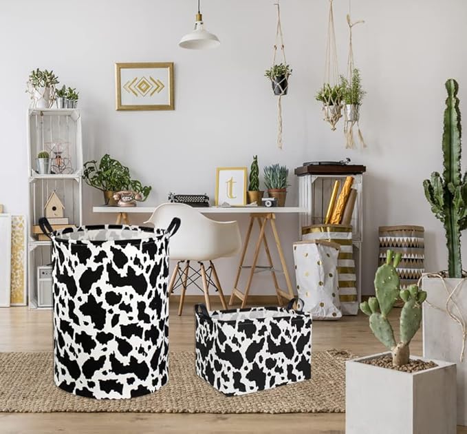 Cow Print Laundry Basket Baby Nursery Clothes Hamper Collapsible Toy Storage Bin Organizer with Handles for Kids,Boys and Girls Room Decor(Cow)