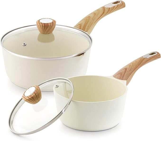 SENSARTE 1.5 & 2.5 Quart Sauce Pan Sets with Lid, Cooking Pots Set, Nonstick Saucepan Set with Pour Spout, Small Pot, Non toxic Saucepot, Induction Comptable, Sauciers, Easy to Clean, PFOA Free