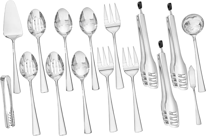 KINGSTONE 16 Piece 18/10 Serving Utensils Set, Stainless Steel Serving Set