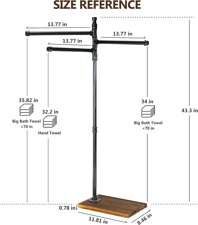 Hjarta 360° Swivel Standing Towel Rack, Free Standing Towel Holder with Wooden Base, Towel Stand with 3 Arms for Bathroom, Poolside