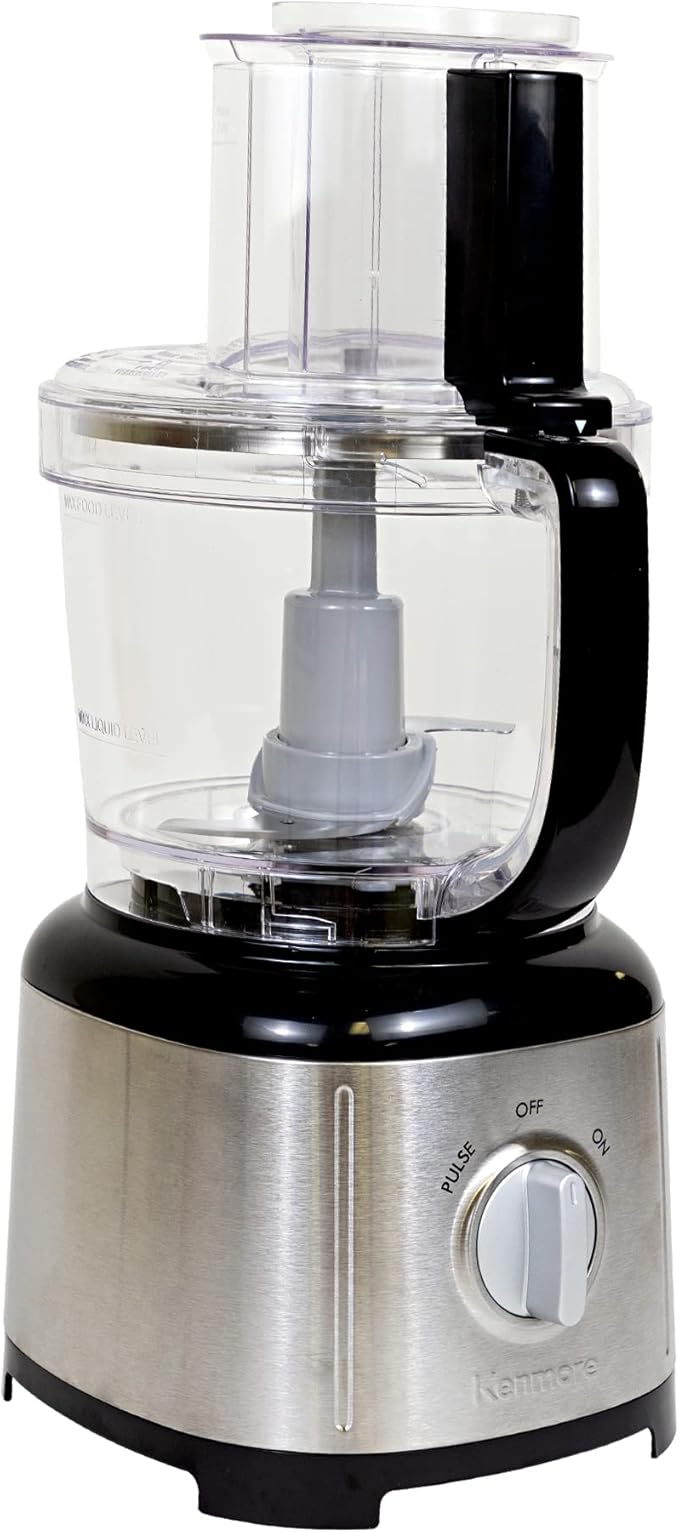 Kenmore 11-Cup Food Processor and Vegetable Chopper with Reversible Slicing/Shredding Disc, Chop, Slice, Shred, Mince, Grate, Puree, Stainless Steel, 500W, Red and Silver