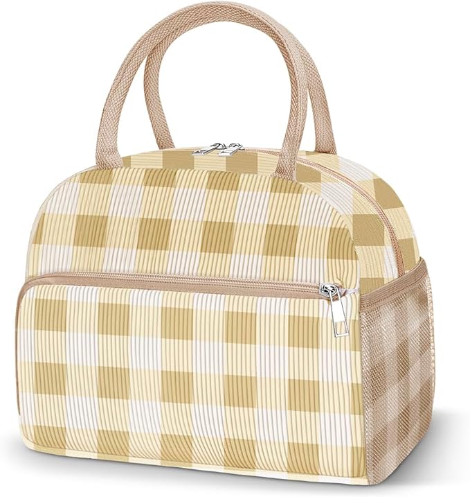 Coobiiya Lunch Bag Lunch Box for Women Men, Cute Corduroy Lunch Tote Bags Insulated Reusable LunchBox Large Capacity Cooler Bag for Work Travel Picnic