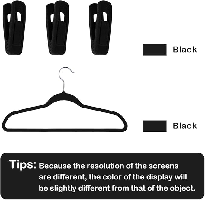 Trgowaul Thin Velvet Hangers Clips, Strong Finger Clips Perfect for Pants (20pc, Black)
