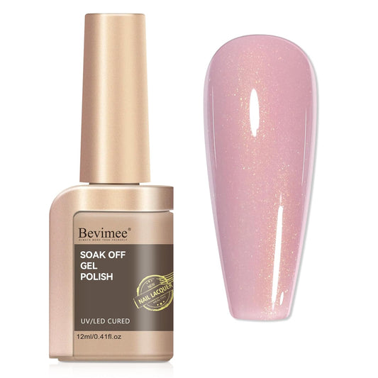 Glitter Gel Nail Polish, Light Pink Jelly Shimmer Iridescent Gel Polish Holographic Neutral Color Natural Translucent Soak Off UV Gel Polish for Nail Art Salon at Home, 12ML