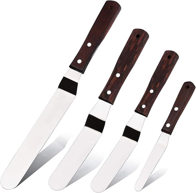 Acronde 4PCS Offset Cake Icing Spatula Set 4” 6” 8” 10” with Wooden Handle
