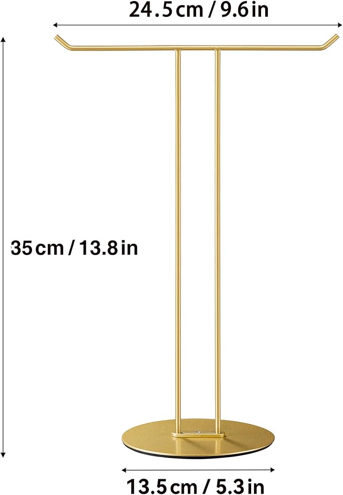 T-Shaped Hand Towel Holder Stand – Countertop Stainless Steel Towel Rack with Non-Slip Base for Bathroom, Kitchen, Vanity, Shiny Gold