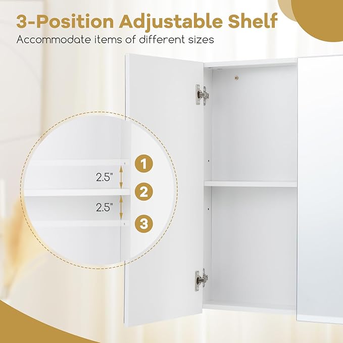 Tangkula Mirrored Medicine Cabinet, Bathroom Wall Hanging Cabinet with Double Mirrored Doors & Adjustable Shelf, Wall-Mounted Bathroom Storage Organizer, White, 24.5 x 4.5 x 25.5 Inches